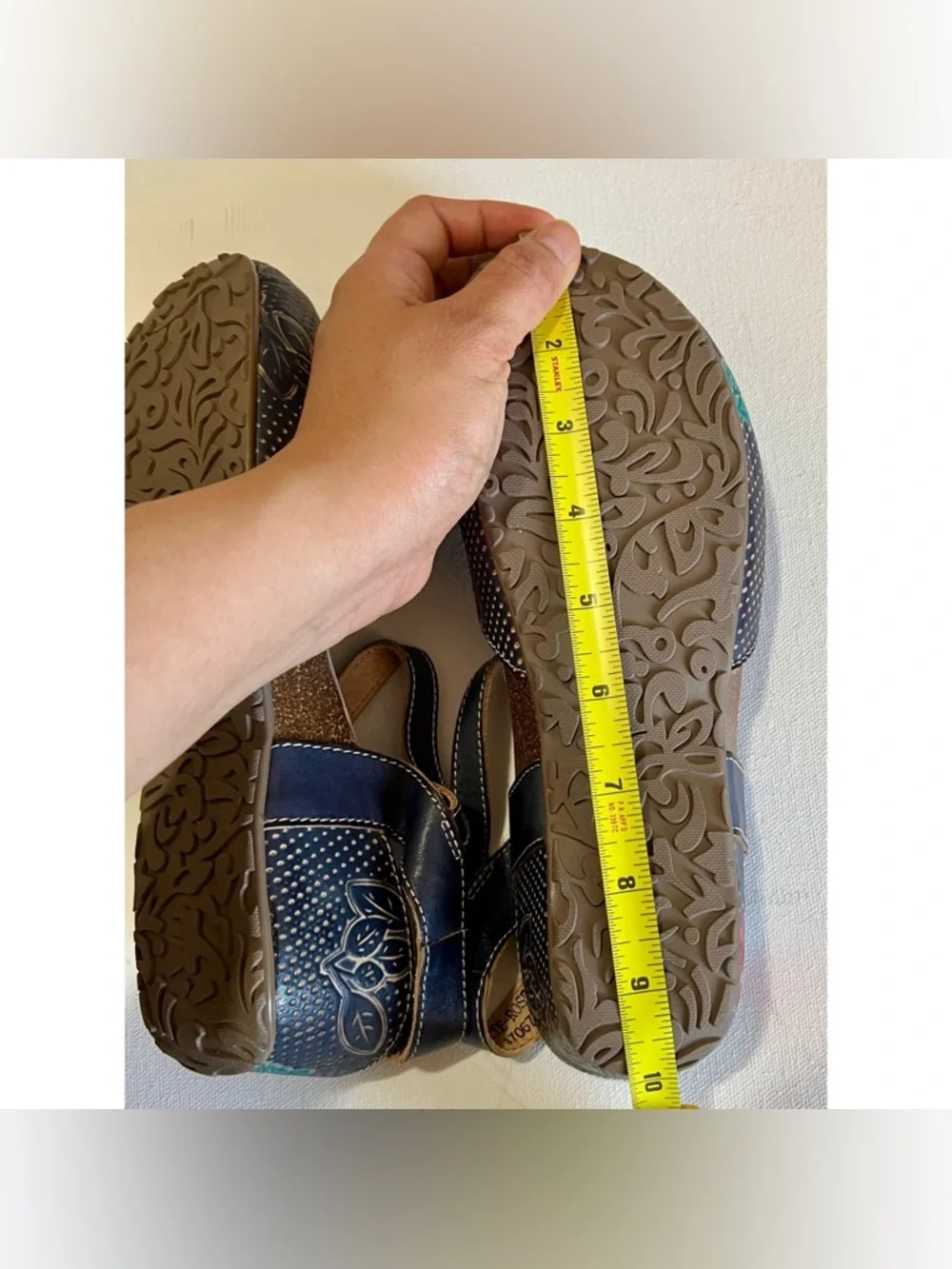 L’Artiste Lizzie Rose leather navy blue closed toe wedge sandals US 8.5 - Picture 5 of 7